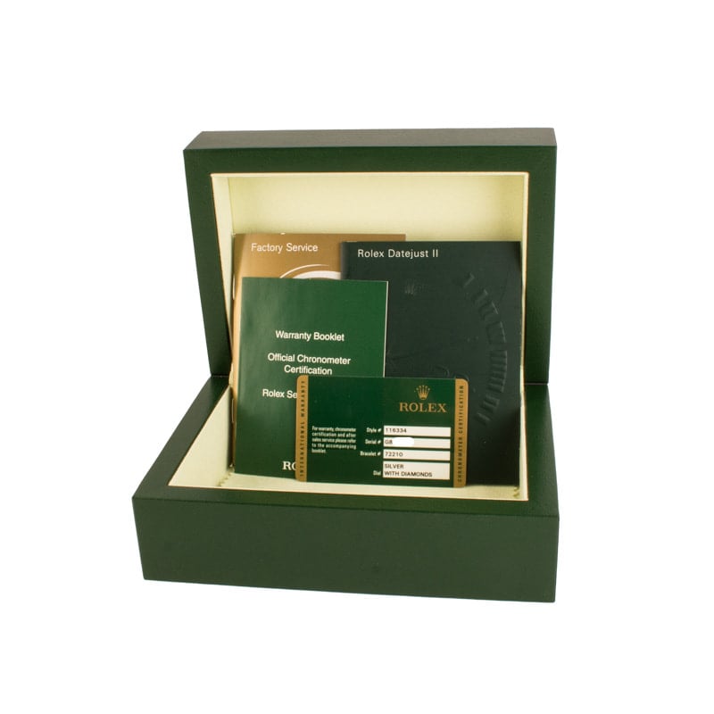 Rolex Datejust II Silver Diamond Dial Ref 116334
