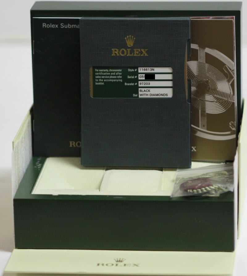Mens Rolex Diamond Submariner 116613 Two Tone