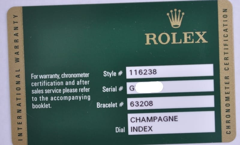 rolex warranty card