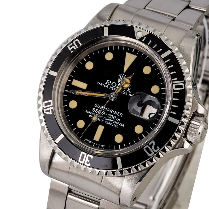 Mens Vintage Rolex Submariner 1680 Stainless Steel Black Dial