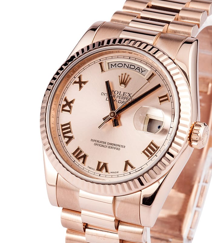 Pre-owned Mens Rolex President 18k Rose Gold 118235