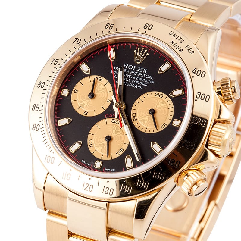 Rolex Daytona 18K Yellow Gold Black Dial 116528 Certified Pre Owned