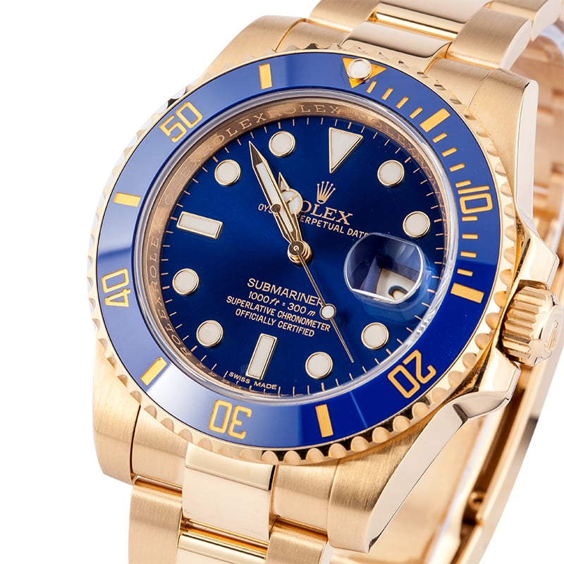 Rolex 18K Gold Submariner 116618 Blue