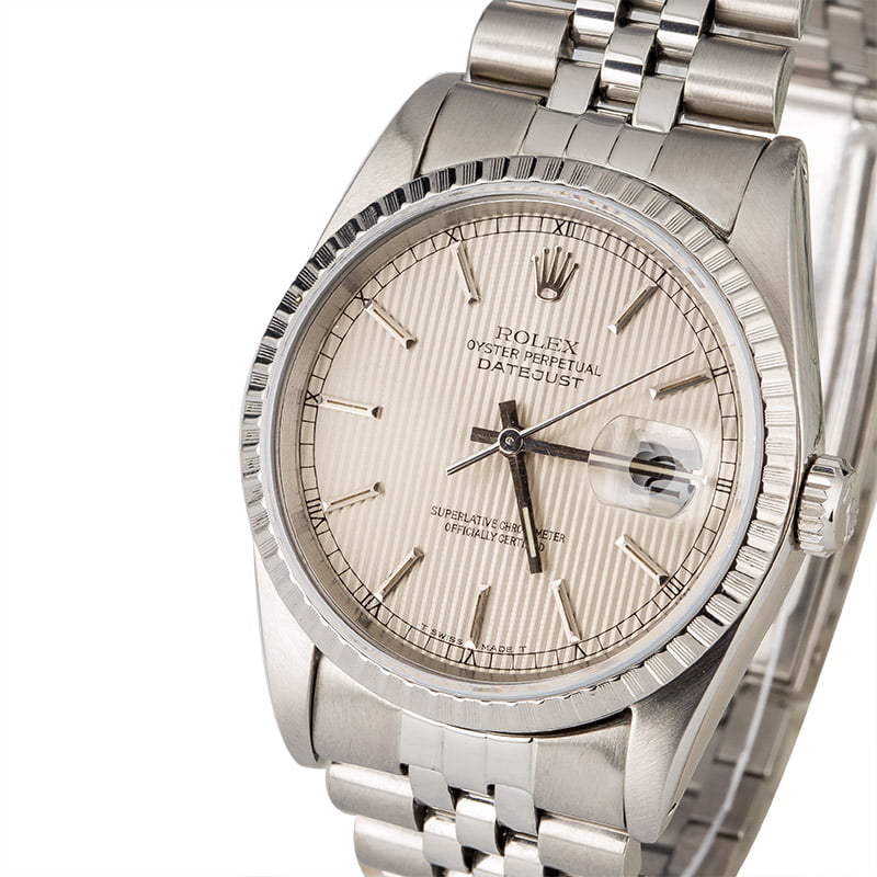 Used Rolex Datejust 16220 Silver Tapestry Dial