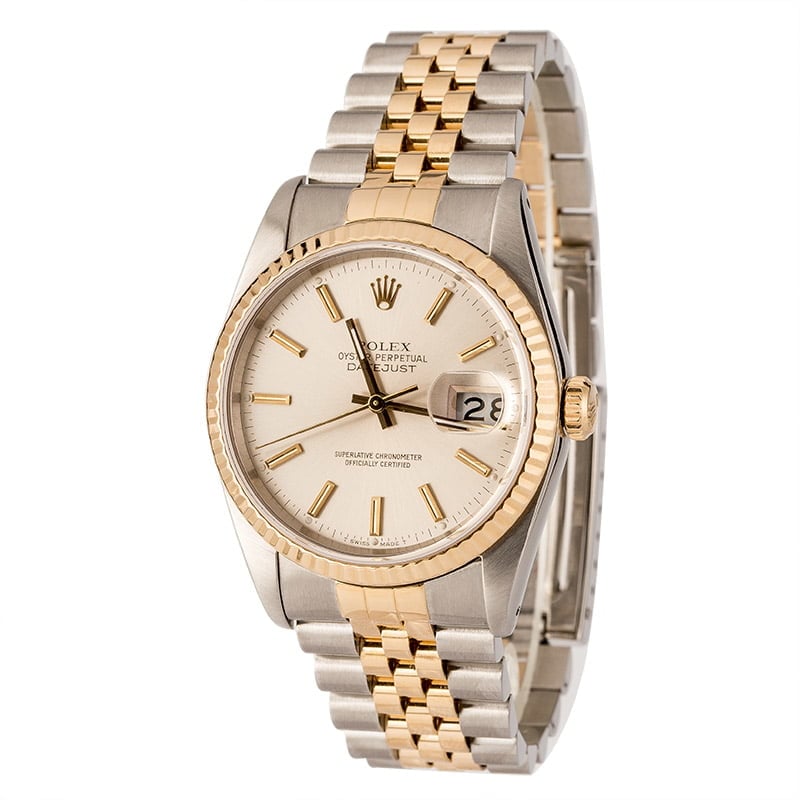 132070 Rolex Men's Two Tone Datejust 16233 with Silver Dial