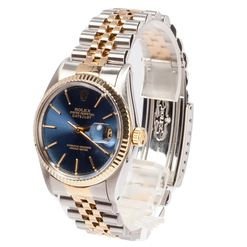 PreOwned Rolex Two Tone Datejust 16013 Blue Index Dial
