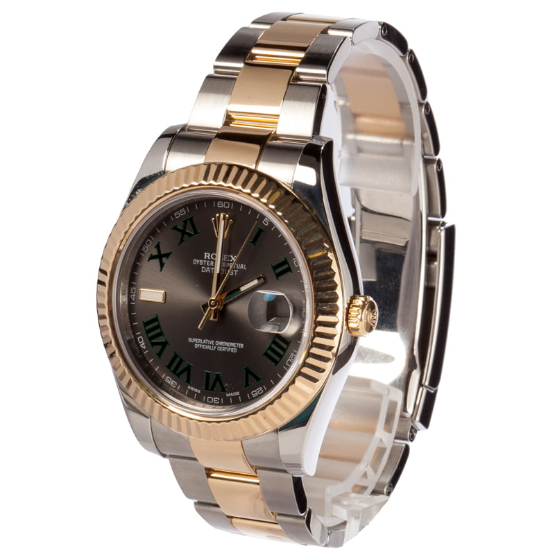 rolex 41mm datejust ii 116333 grey with green