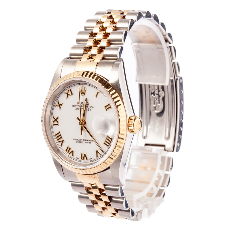 Pre-Owned Rolex Datejust Two Tone 16233 White Roman Dial