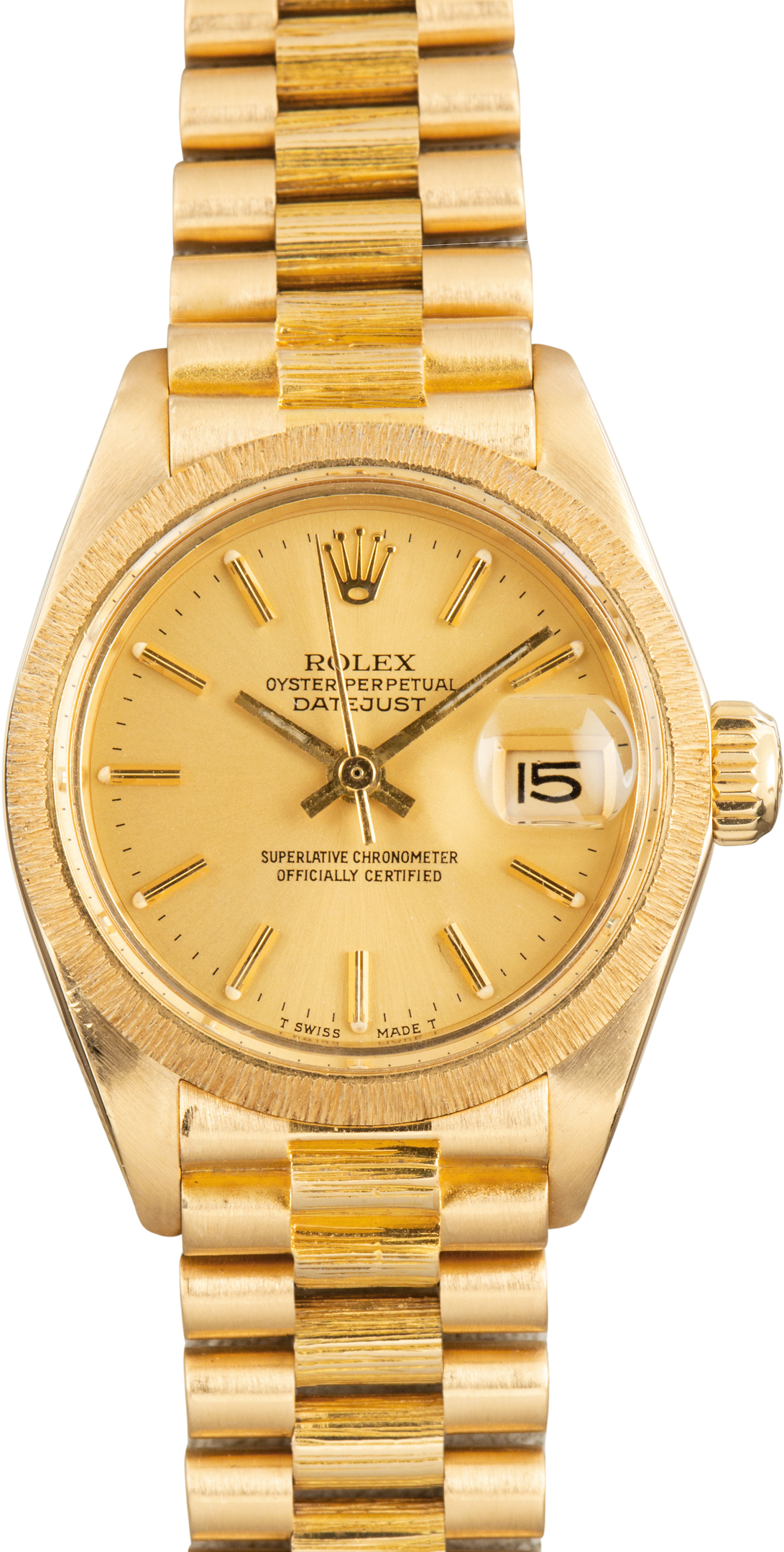 Used Lady Rolex Datejust Yellow Gold Ref 6917 Barked Bezel
