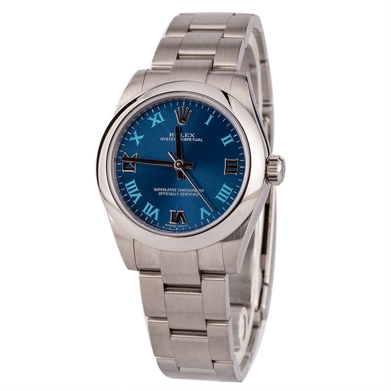 Rolex Steel Oyster Perpetual 177200 Blue Roman Dial
