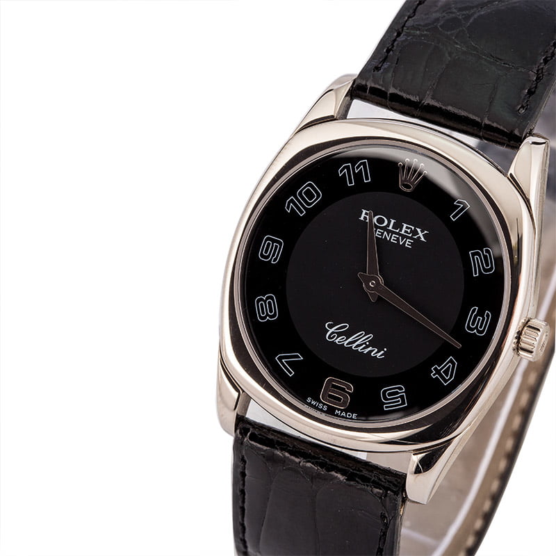 Pre-Owned Rolex Cellini 4233 White Gold Black Dial T