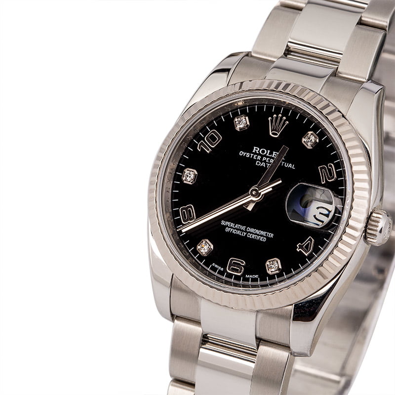 Pre-Owned Rolex Date 115234 Black Diamond Dial