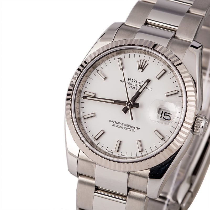 Pre-Owned Rolex Date 115234 White Index Dial