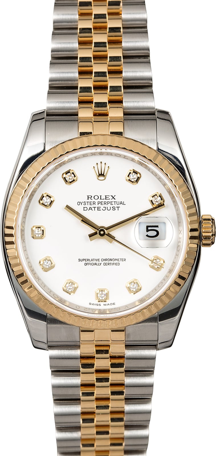 rolex datejust white face with diamonds
