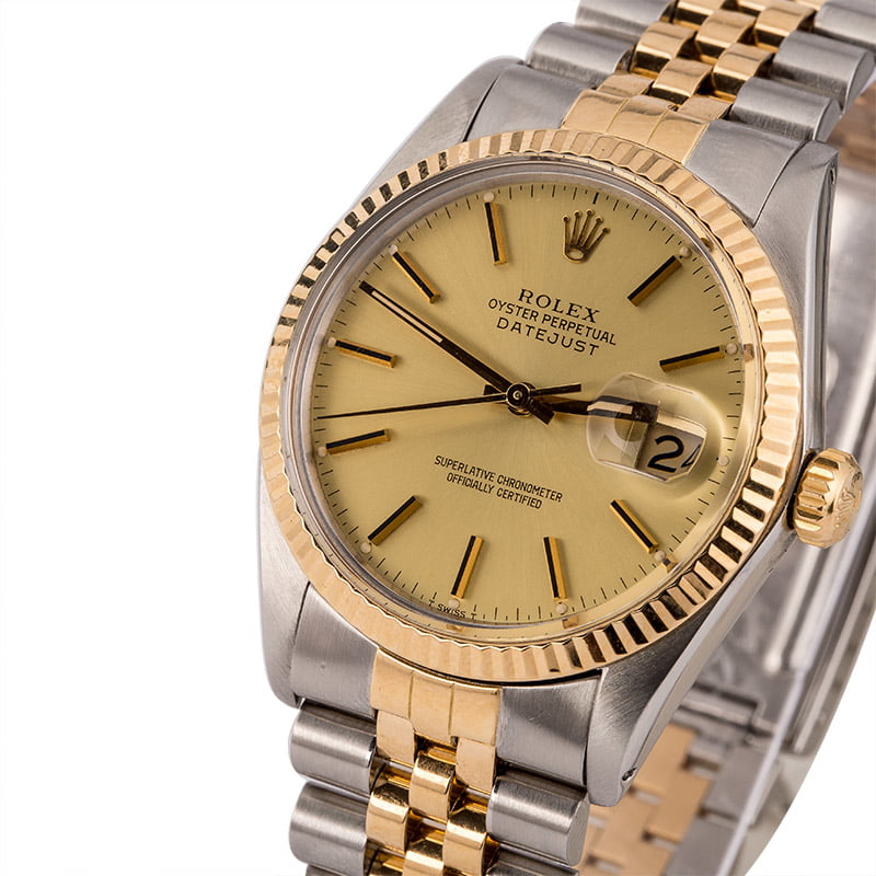 Used Champagne Dial Rolex Datejust 16013 Fluted Bezel