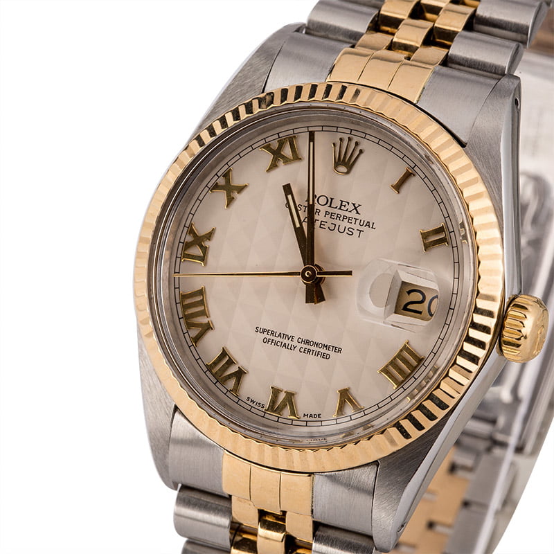 Pre Owned Rolex Two-Tone Datejust 16013 Ivory Pyramid Dial T