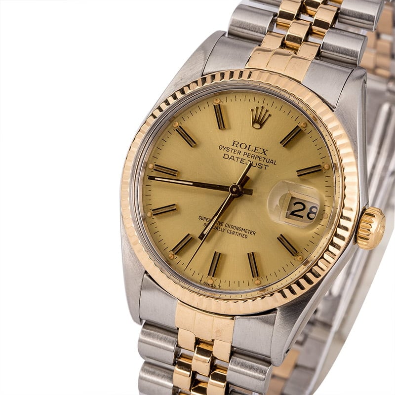 Used Rolex Two Tone Datejust 16013 Champagne Dial 36MM Watch