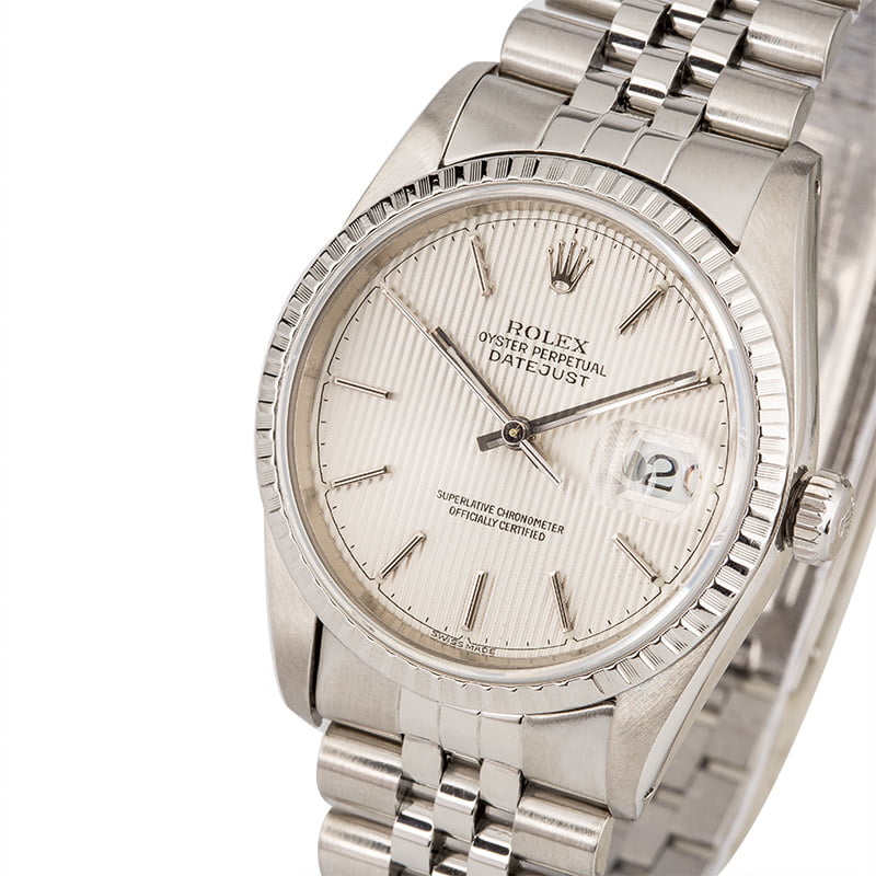 Pre Owned Rolex Datejust 16220 Silver Tapestry Dial