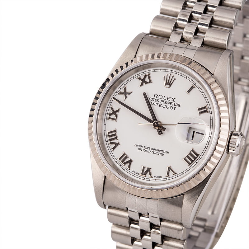 Used Rolex DateJust 16234 White Roman Dial Fluted Bezel