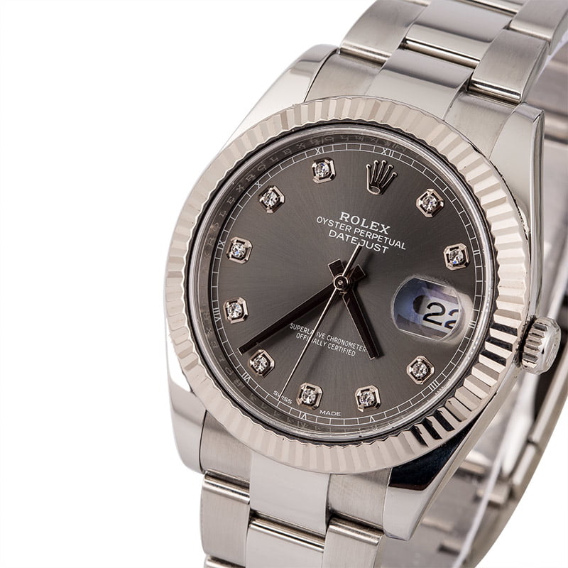 Used Rolex Datejust 41 Ref 126334 Dark Rhodium Diamond Dial