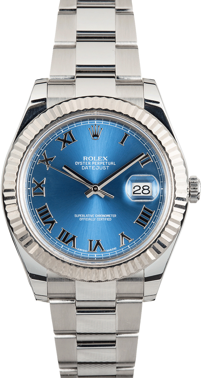 rolex datejust blue face roman numerals