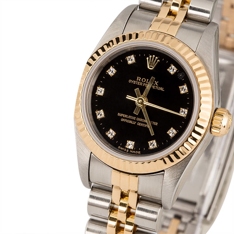 PreOwned Rolex Oyster Perpetual 76193 Black Diamond Dial