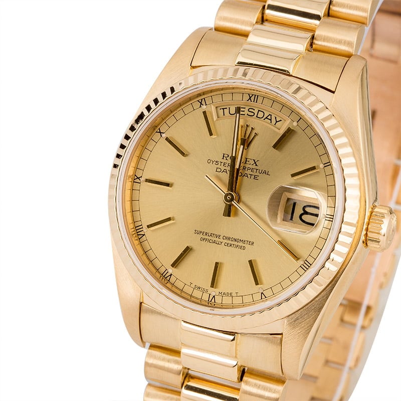 Pre Owned Rolex President 18038 Champagne Index Dial