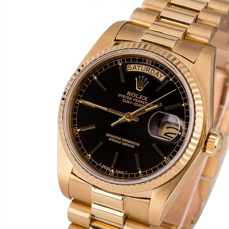 Pre-Owned Rolex Day-Date 18038 Black Dial T