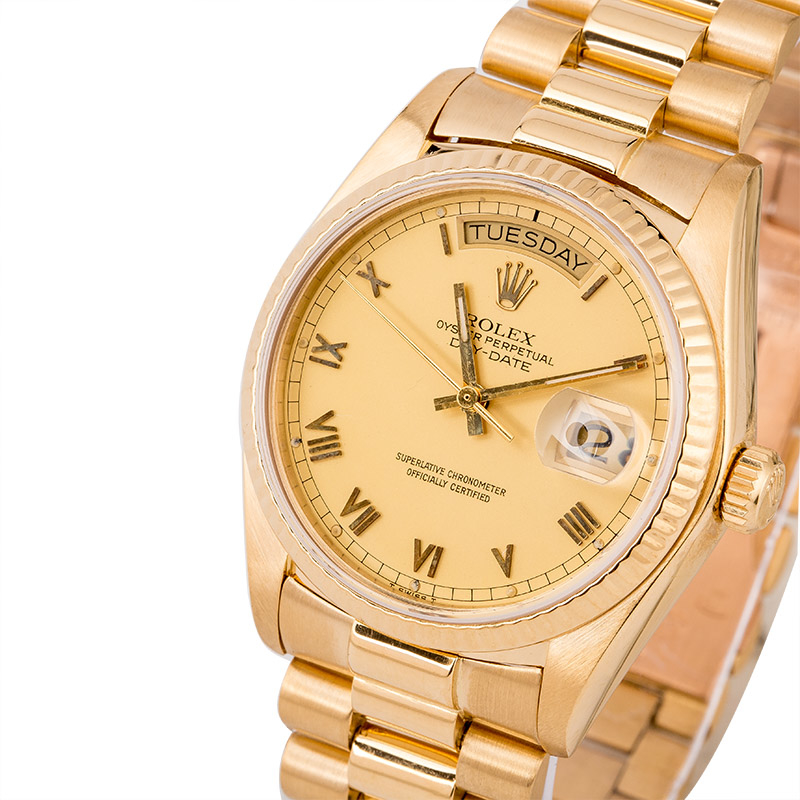 Pre Owned Rolex President 18038 Champagne Roman Dial