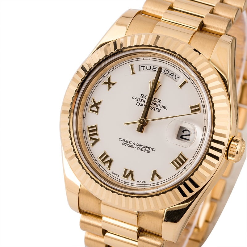 Rolex Day-Date II 218238 White Roman 41MM Pre Owned