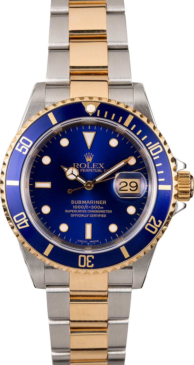 Pre-Owned Mens Rolex Submariner Two Tone with Blue Face Model 16613 3