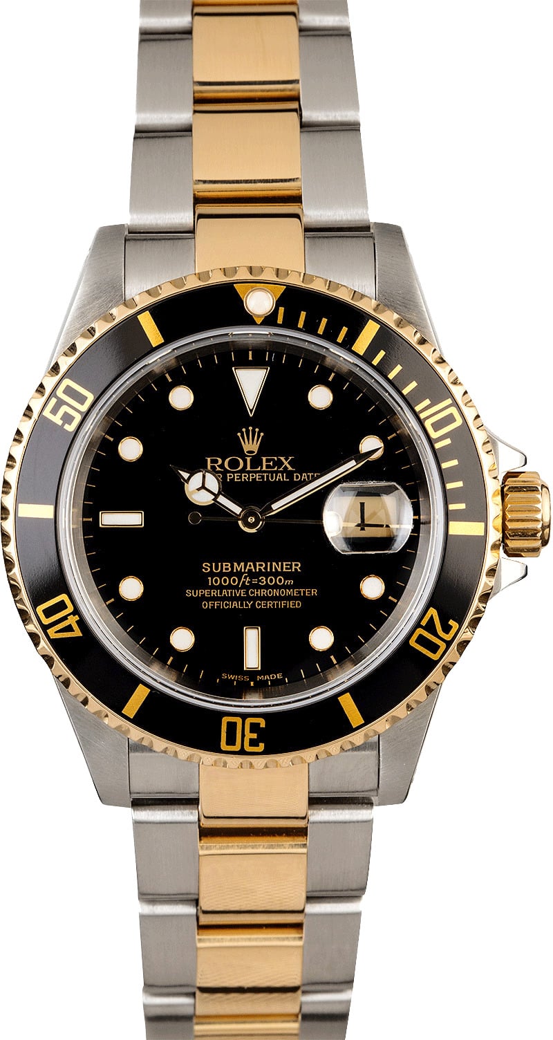 Men's Rolex Submariner 16613 Gold Thru Clasp