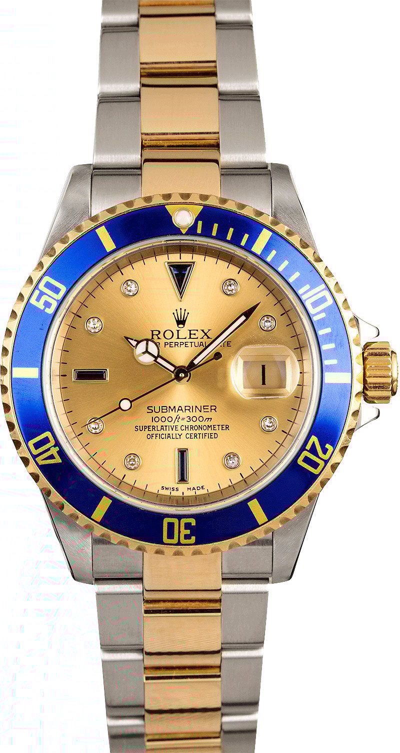 Rolex Submariner 16613 Champagne Serti Dial Blue Bezel