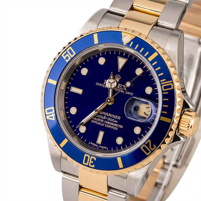 Used Blue Dial Rolex Two Tone Submariner 16613