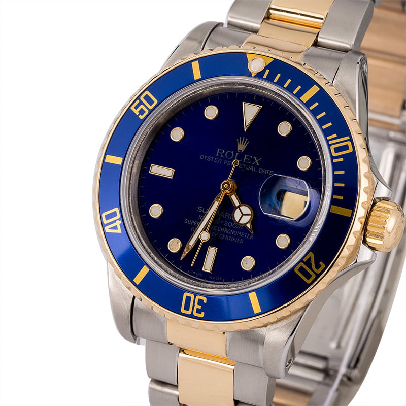 Rolex Two Tone Submariner 16803 Blue Dial