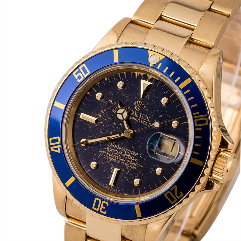 Rolex Submariner 16808 Yellow Gold Aged Blue Nipple Dial