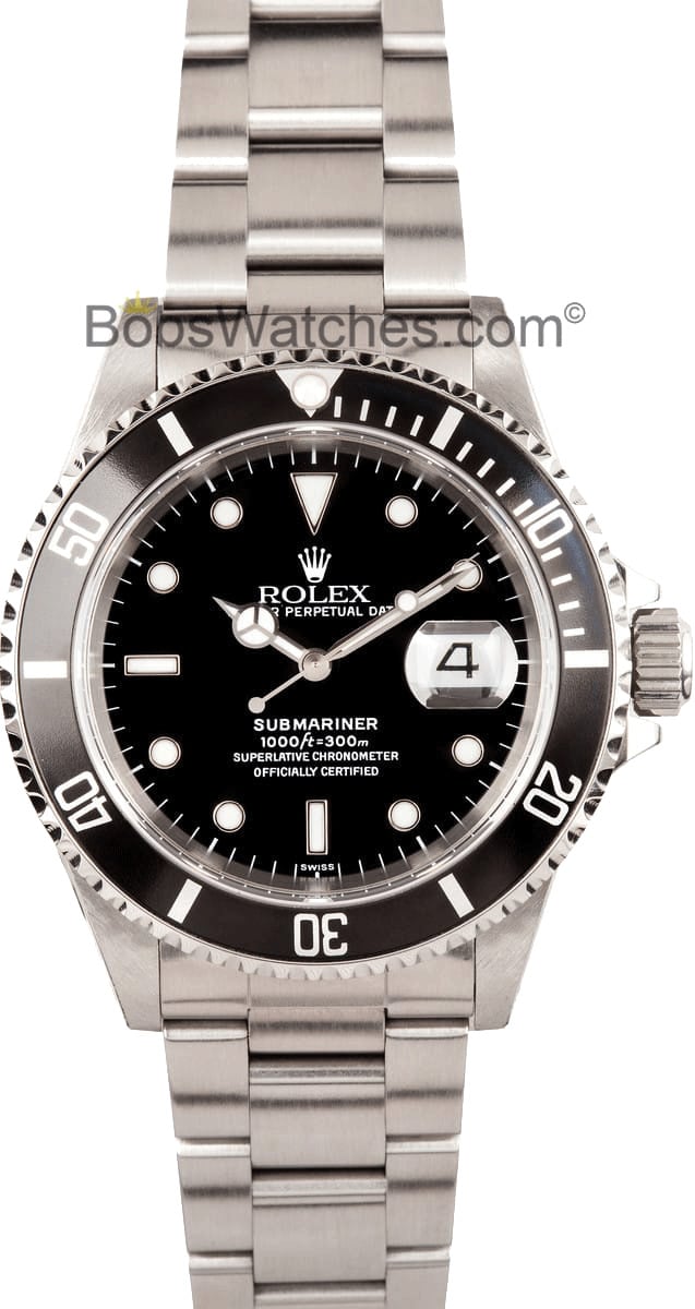 rolex stainless steel submariner with black face model 16610