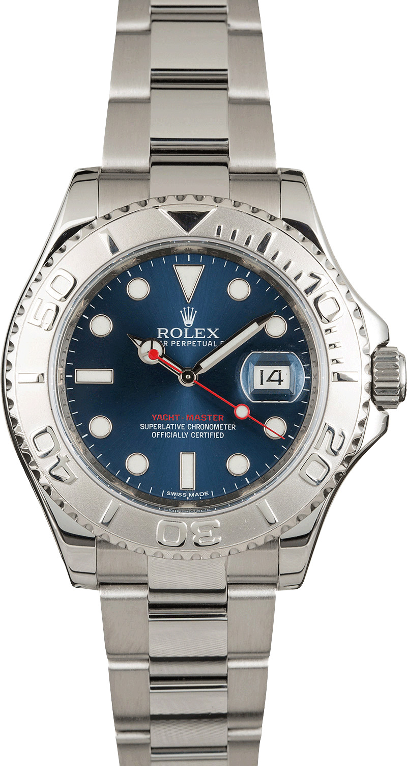 pre-owned rolex yacht-master 116622 blue luminous dial