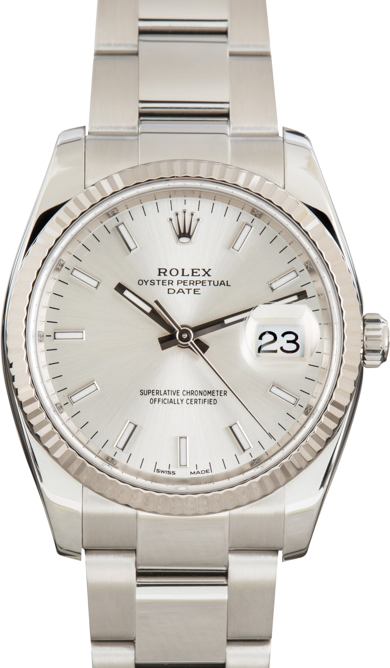 Pre-Owned Oystersteel Rolex Date Ref 115234 Silver Dial