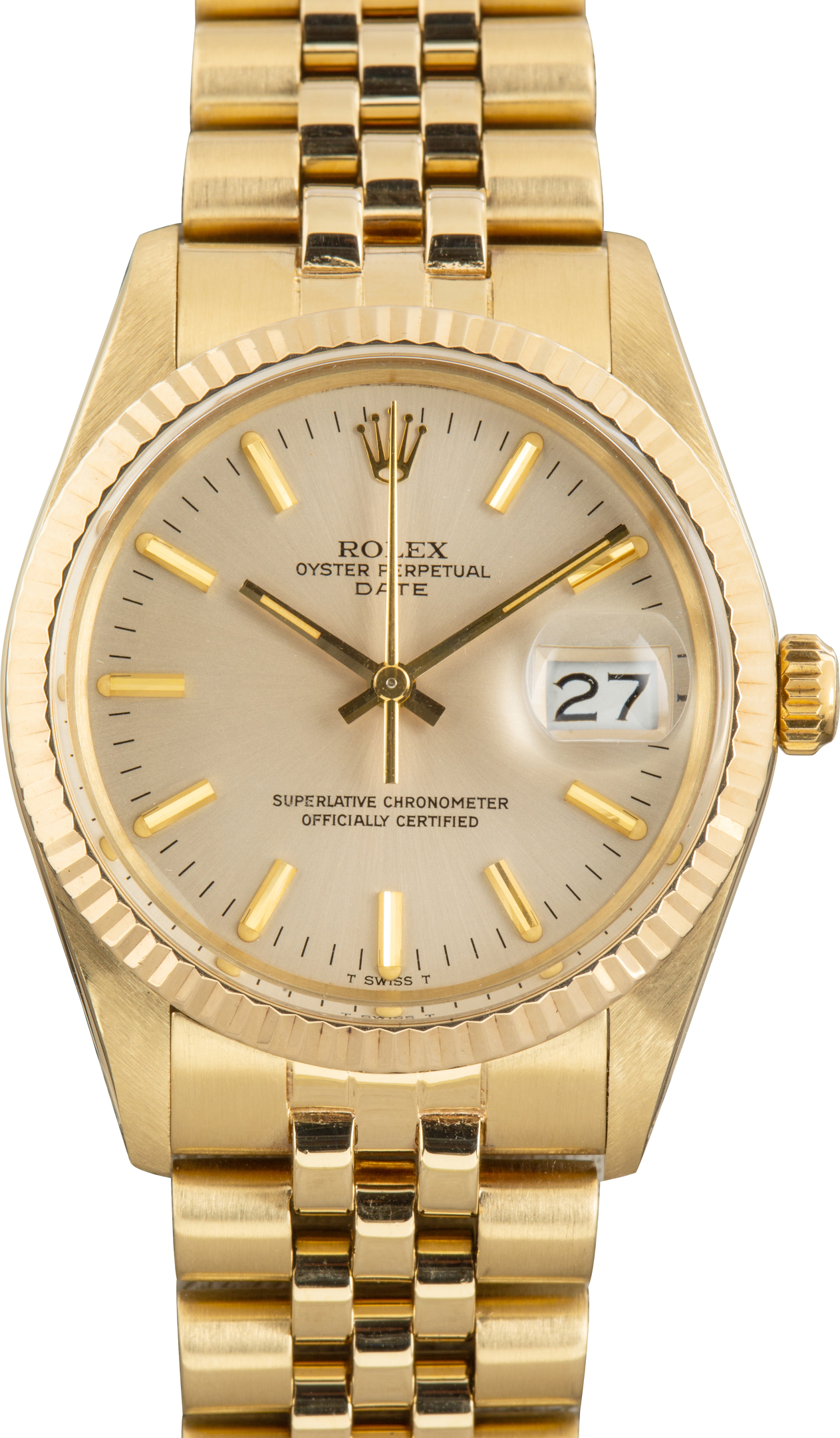 Used Yellow Gold Rolex Date Ref 15037 Silver Dial