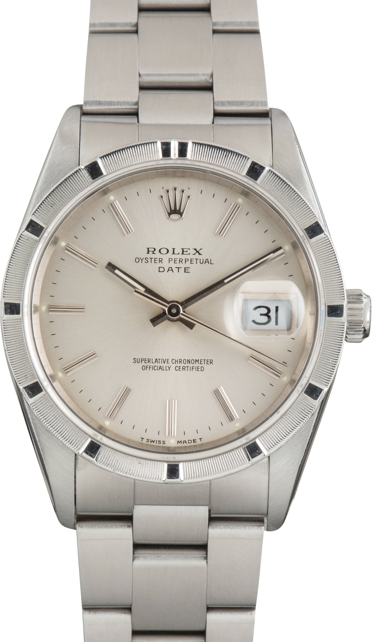 Used Rolex Date Silver Dial Ref 15210 Engine Turned Bezel