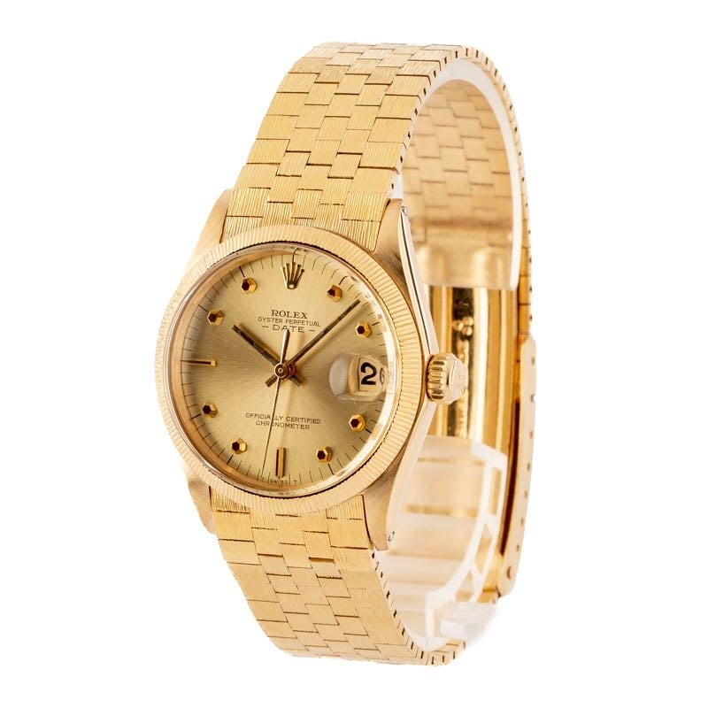 Vintage Rolex Date 6629 Yellow Gold Block Bracelet