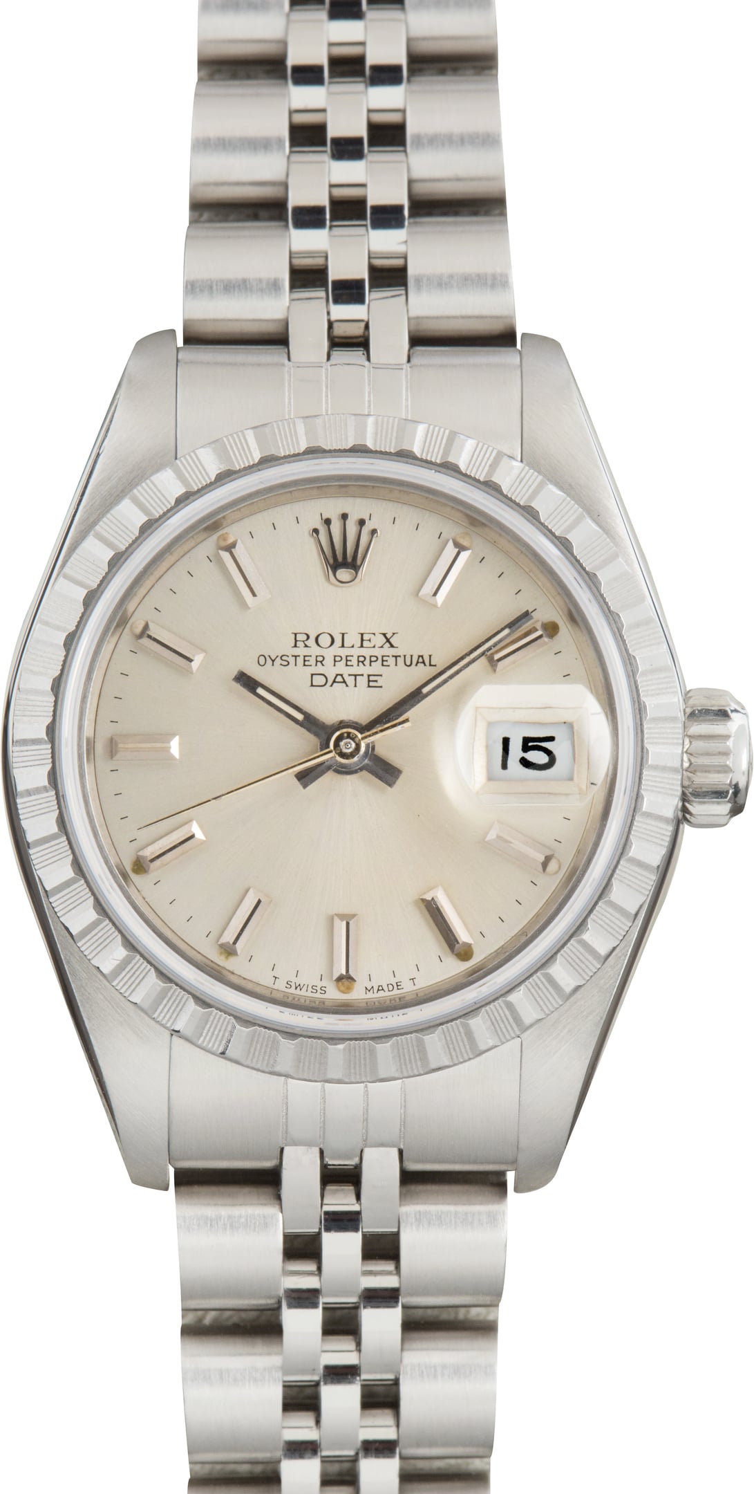 Used Lady Rolex Date Silver Dial Ref 69240 Jubilee Band