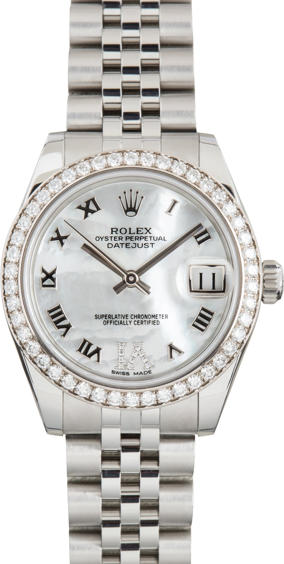 Used Rolex Datejust 31 White Mother of Pearl Dial Ref 178384 Diamond Bezel