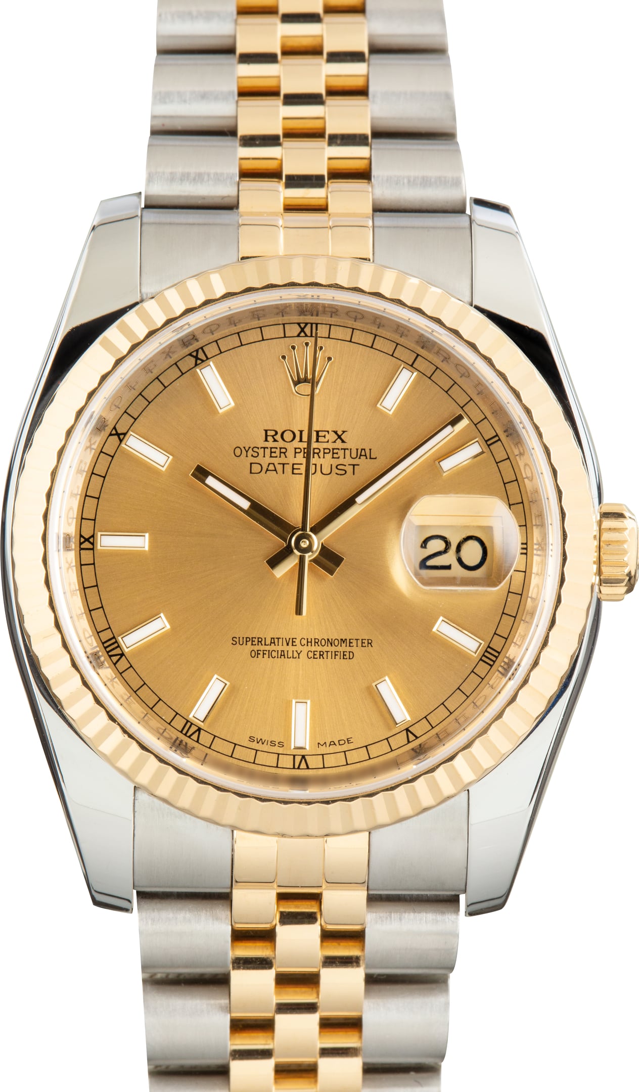 Used Two Tone Rolex Datejust 36 Champagne Dial Ref 116233 Fluted Bezel