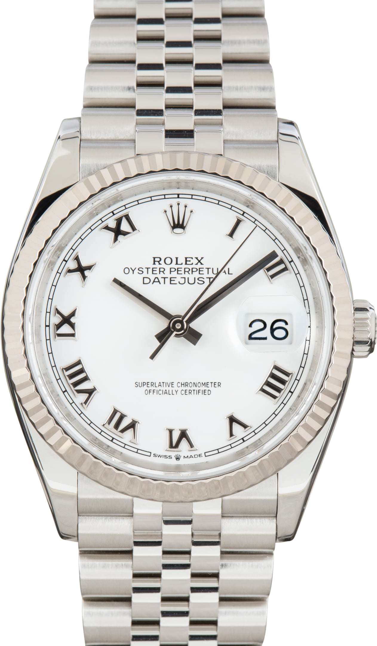 Pre-Owned Rolex Datejust 36 Stainless Steel Ref 126234 White Roman Dial