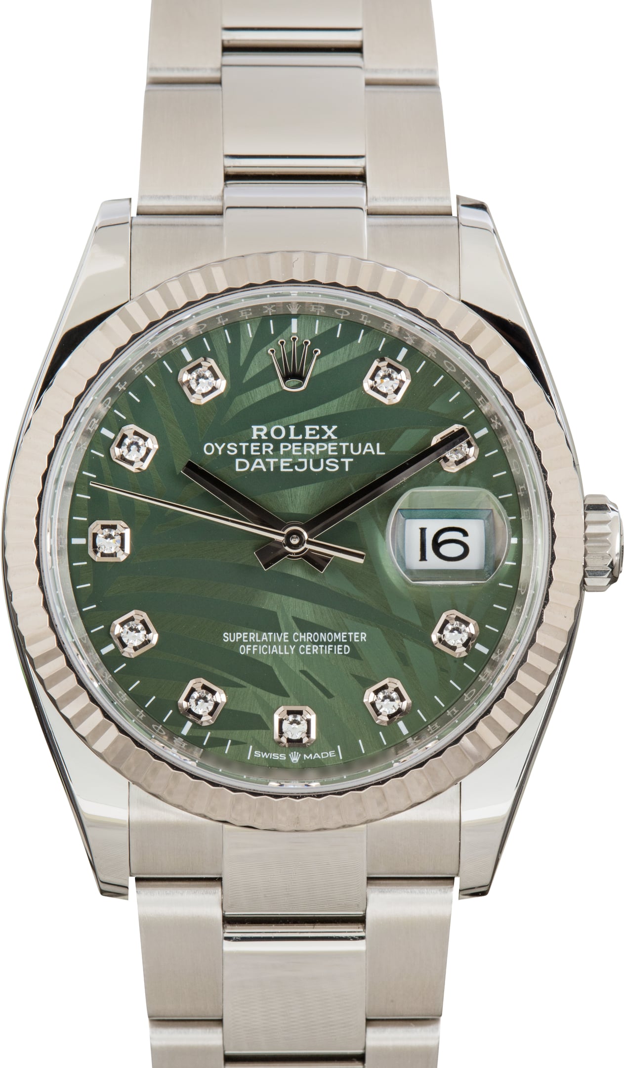 Pre-Owned Rolex Datejust 36 Green Palm Motif Dial Ref 126234