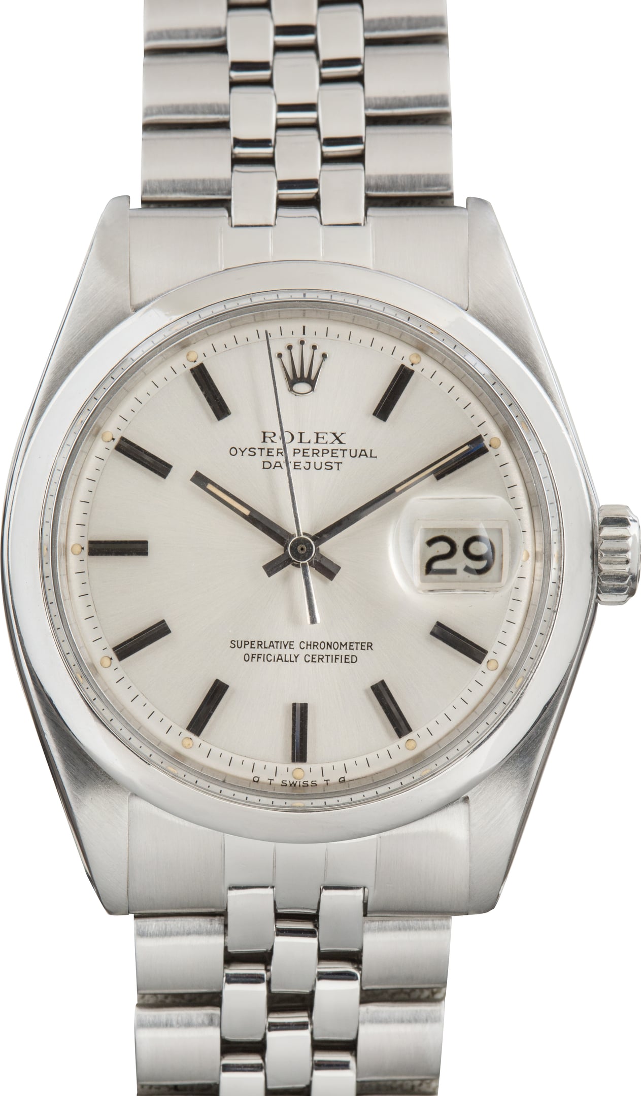 Vintage Rolex Datejust 36 Silver Sigma Pie Pan Dial Ref 1600