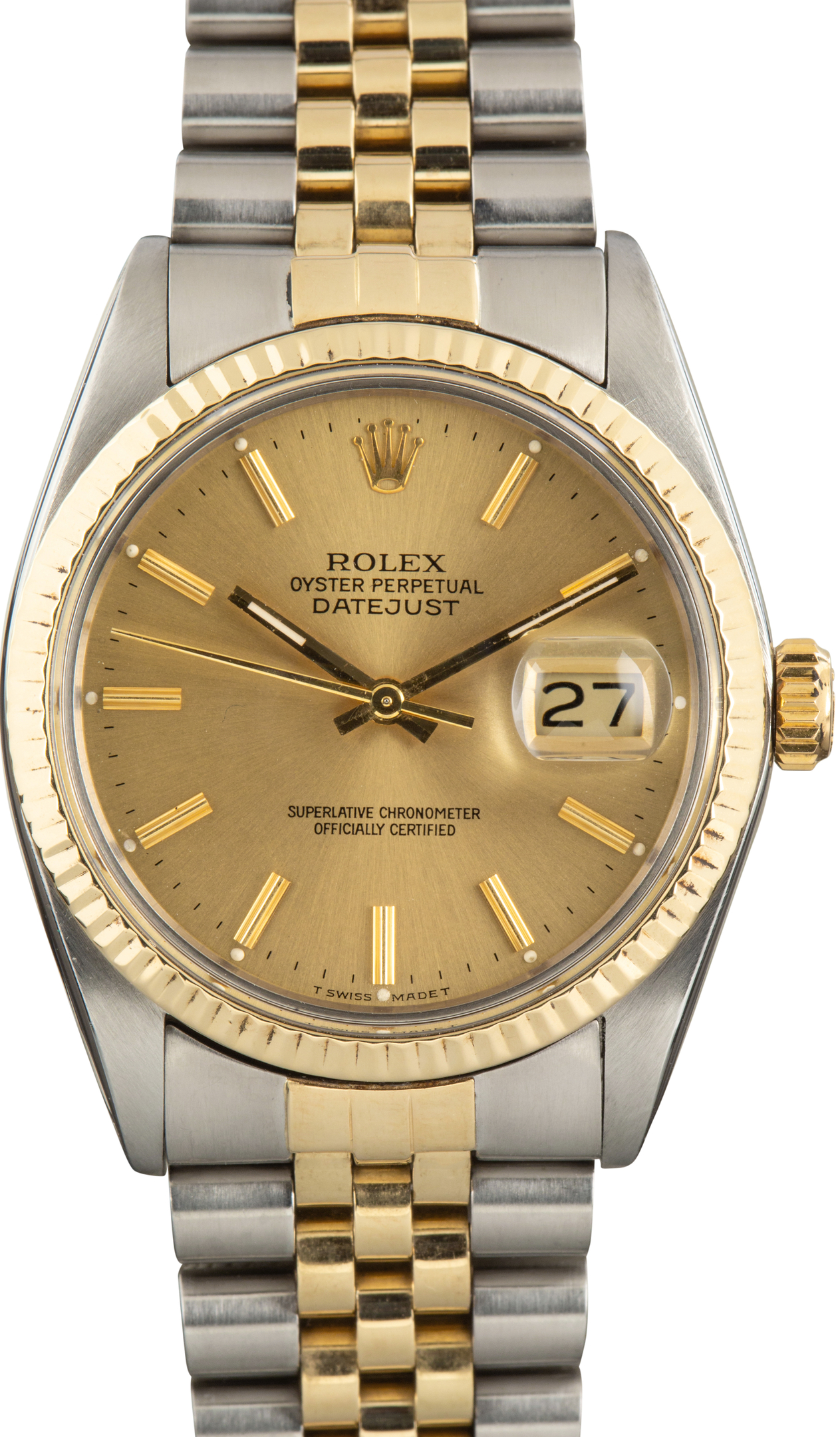Used Steel & Yellow Gold Rolex Datejust 36 Champagne Dial Ref 16013