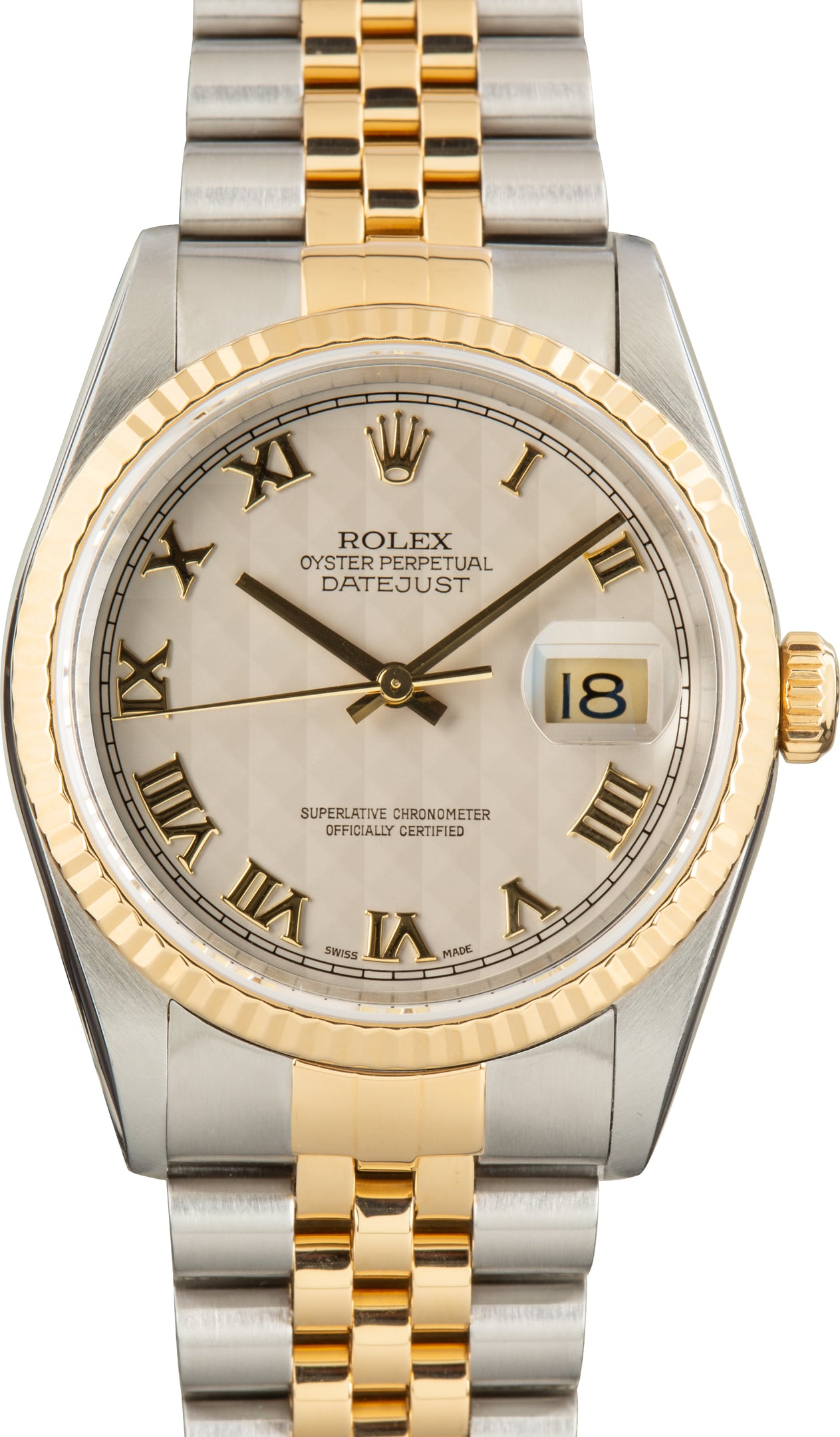 Pre-Owned Two Tone Rolex Datejust Ref 16233 Ivory Pyramid Dial
